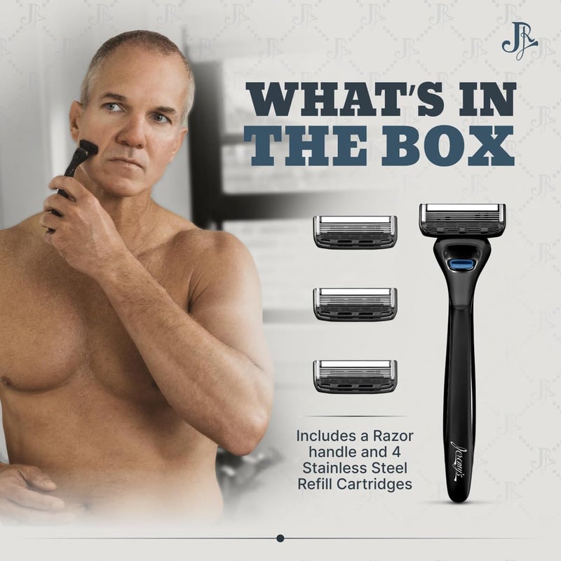 Jeremy's Razors for Men: Precision 5 Blade Razor - Stainless Steel Blades, Lubricating Strip, Precision Trimmer - Men's Shaving Kit, Travel Face Body Head Shavers (1 Razor 4 Cartridges) - Image 2